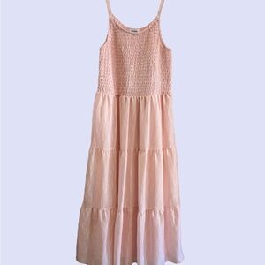 Girls Pink Long Maxi Dress with Textured Sleeveless‎ Top